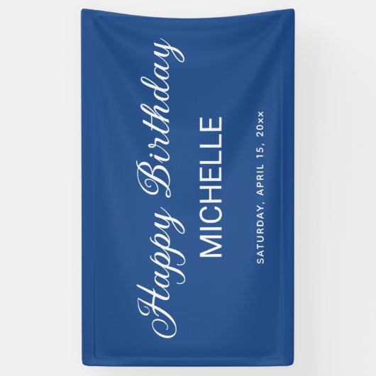 Elegant Blue White Script Happy Birthday Banner (Vertikal)