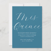 Elegant Blue White Script Quinceañera Einladung (Vorderseite)