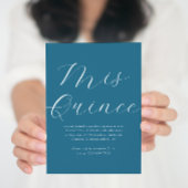 Elegant Blue White Script Quinceañera Einladung