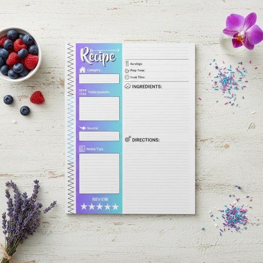 Elegant Blue & White Sheets | Refill Recipe Pages Notizblock