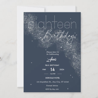 Elegant Blue & White Stardust 18. Geburtstagsparty Einladung