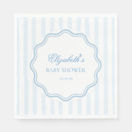 Elegant Blue White Stripes Wavy Scalloped Frame Serviette