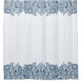 Elegant Blue & White Vintage Paisley Stripe Duschvorhang (Vorderseite)
