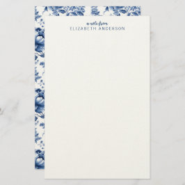 Elegant Blue White Vintage Rose Floral Briefpapier