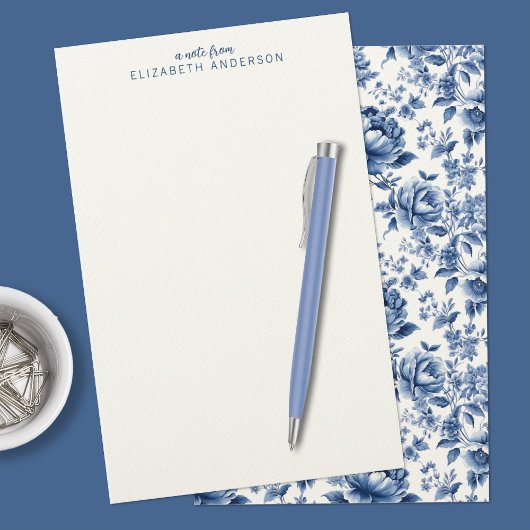 Elegant Blue White Vintage Rose Floral Briefpapier
