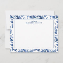 Elegant Blue White Vintage Rose Floral Mitteilungskarte
