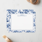 Elegant Blue White Vintage Rose Floral Mitteilungskarte (Vorderseite/Rückseite Beispiel)