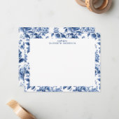 Elegant Blue White Vintage Rose Floral Mitteilungskarte (Vorderseite/Rückseite Beispiel)