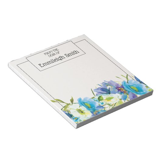 Elegant Blue White Watercolor Garden Notizblock (angewinkelt)