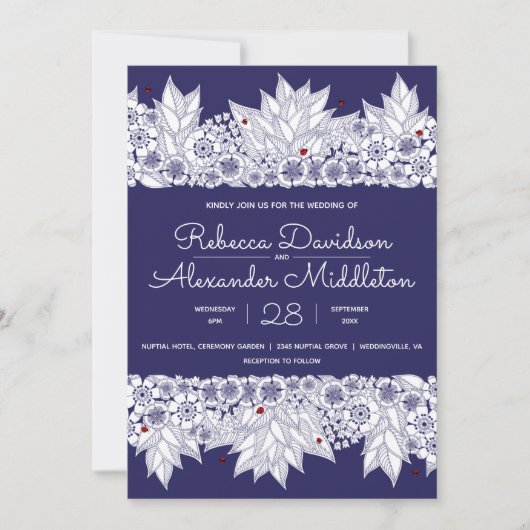 Elegant Blue White Wedding Ankündigung (Vorderseite)