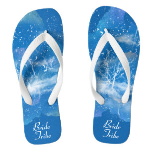 Elegant Blue White Wedding Bride Tribe Flip Flops Badesandalen