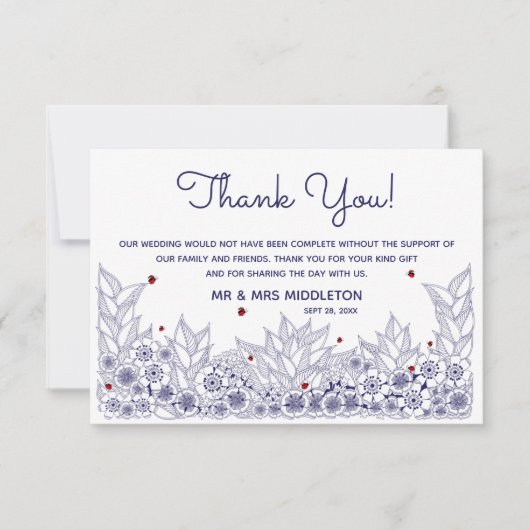 Elegant Blue White Wedding Dankeskarte (Vorderseite)