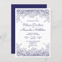 Elegant Blue White Wedding Einladung