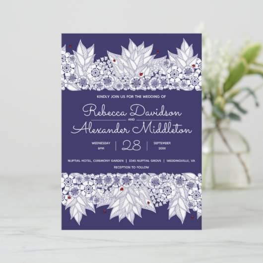 Elegant Blue White Wedding Einladung (Stehend Vorderseite)