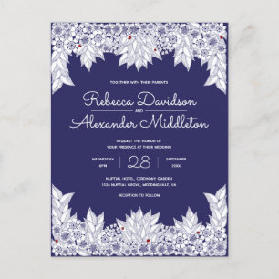 Elegant Blue White Wedding Einladungspostkarte