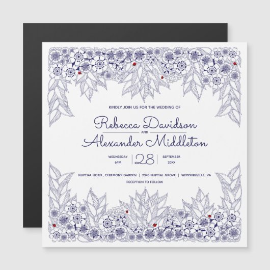 Elegant Blue White Wedding Erinnerung Magnet (Vorne/Hinten)
