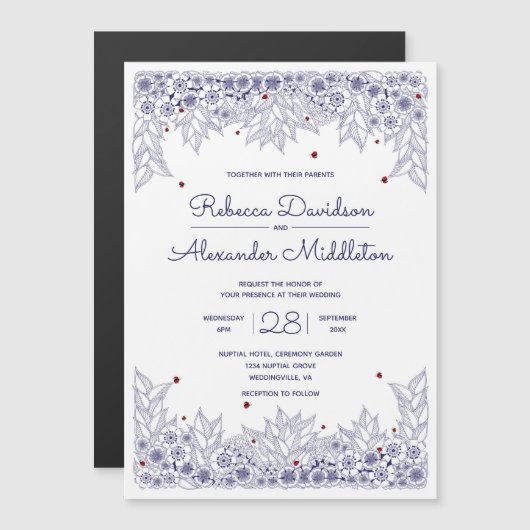 Elegant Blue White Wedding Magneteinladung (Vorne/Hinten)