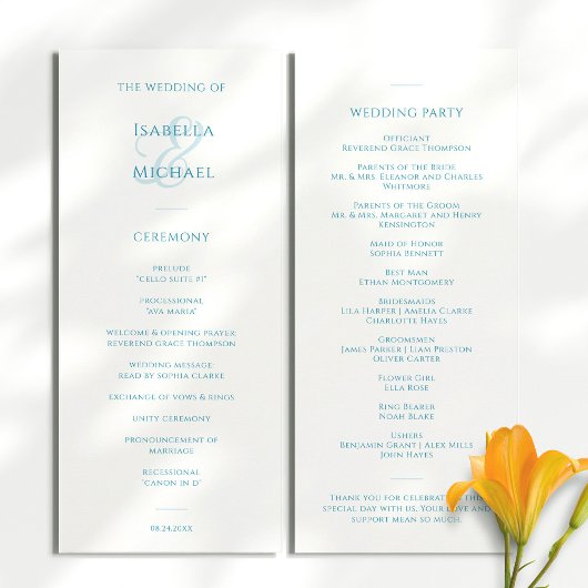 Elegant Blue White Wedding Programm