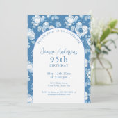 Elegant Blue Wildblume 95. Geburtstagsparty Einladung (Stehend Vorderseite)