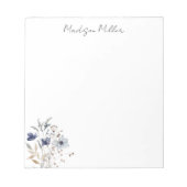 Elegant Blue Wildblume Bouquet Personalisierter Na Notizblock (Vorderseite)