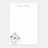 Elegant Blue Wildblume Floral Post-it Klebezettel (Vorderseite)