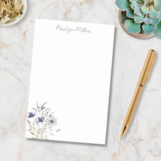Elegant Blue Wildblume Floral Post-it Klebezettel