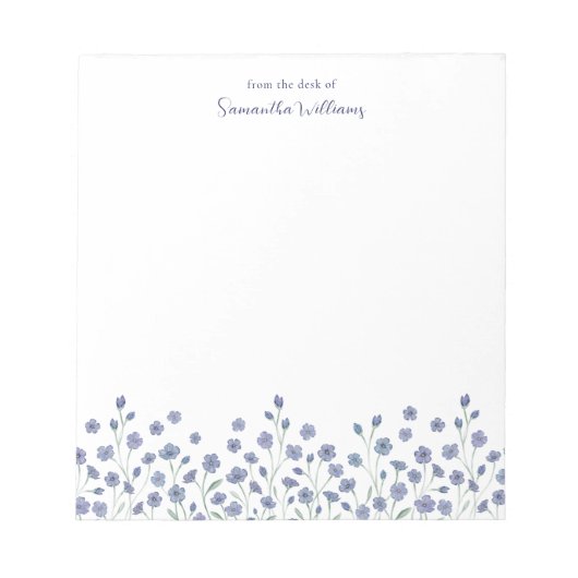 Elegant Blue Wildblume Personalisiert Notepad Notizblock (Vorderseite)