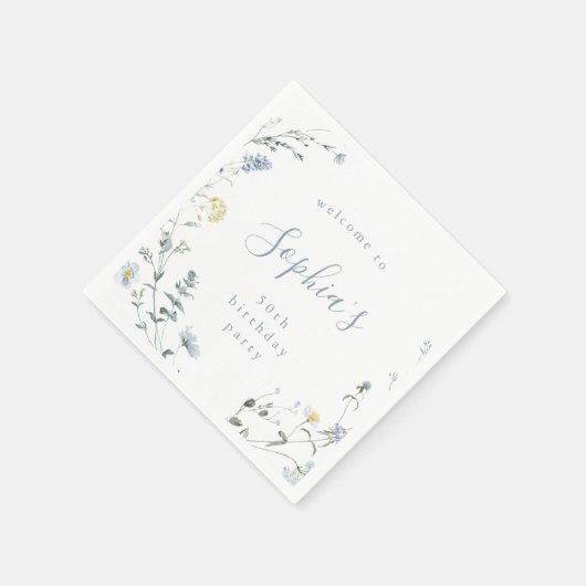 Elegant Blue Wildblume Rustic Boho Birthday Serviette (Ecke)