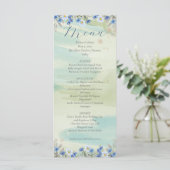 Elegant Blue Wildflower Frame Wedding Menu Card Menükarte (Stehend Vorderseite)