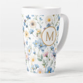 Elegant Blue Wildflower Pattern Botanical Monogram Milchtasse (Rechte Ecke)