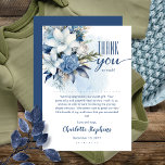 Elegant Blue Winter Floral Boy Baby Shower Dankeskarte<br><div class="desc">Elegant modern, blue and white winter floral design boy Baby Shower "Thank You". Features handwritten-look script text as well as sans serif style all-cap and upper and lower case text styles in a crisp winter blue to pair perfectly with the blue and white poinsettia floral bouquet. Perfect for Mom to...</div>