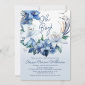 Elegant Blue Winter Floral Boy Baby Shower Einladung (Vorderseite)