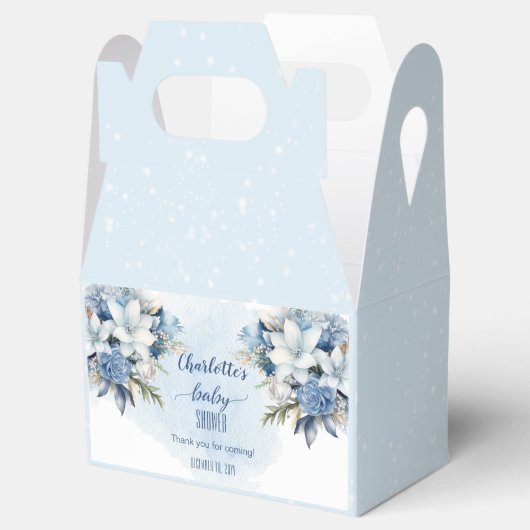 Elegant Blue Winter Floral Boy Baby Shower Geschenkschachtel (Geöffnet)