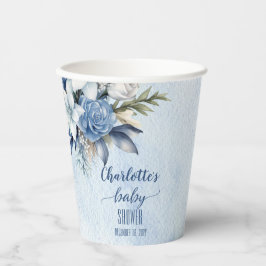 Elegant Blue Winter Floral Boy Baby Shower Pappbecher