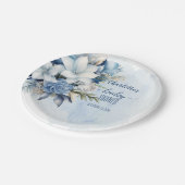 Elegant Blue Winter Floral Boy Baby Shower Pappteller (Schrägansicht)