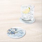 Elegant Blue Winter Floral Boy Baby Shower Runder Pappuntersetzer (Vor Ort)