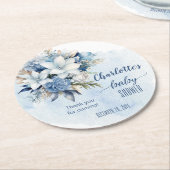 Elegant Blue Winter Floral Boy Baby Shower Runder Pappuntersetzer (Angewinkelt)