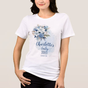 Elegant Blue Winter Floral Boy Baby Shower Tri-Blend Shirt