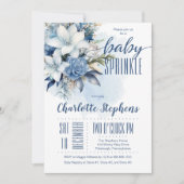 Elegant Blue Winter Floral Boy Baby Sprinkle Einladung (Vorderseite)