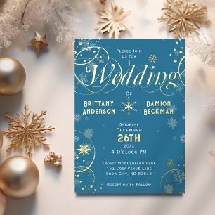Elegant Blue Winter Wonderland Wedding Gold Folieneinladung