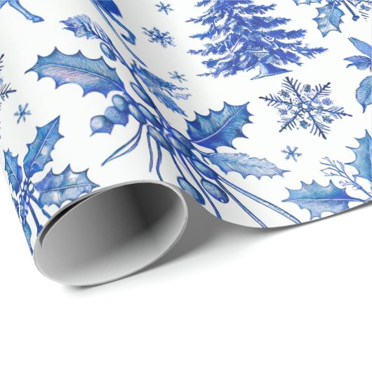 Elegant Blue Winter Wonderland Weihnachtsgeschenk Geschenkpapier (Rolleneckpunkt)