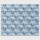 Elegant Blue Winter Woodland & Deer Christmas Geschenkpapier (Flach)