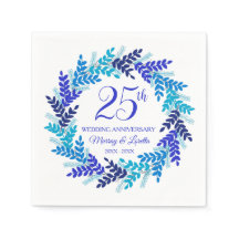 Elegant Blue Wreath 25-jähriges Party Napkins