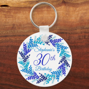 Elegant Blue Wreath 30. Geburtstag Schlüsselanhäng Schlüsselanhänger