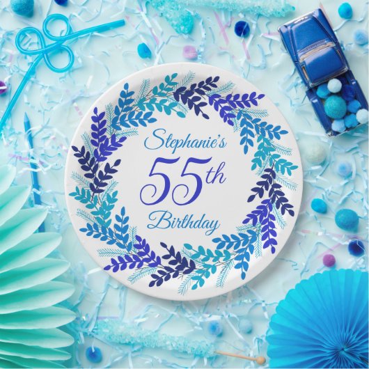 Elegant Blue Wreath 55. Geburtstag Pappteller (Party)