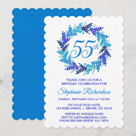 Elegant Blue Wreath 55. Geburtstagsparty Einladung