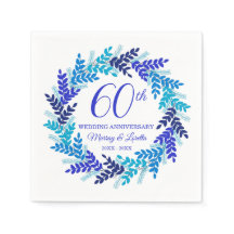Elegant Blue Wreath 60-jähriges Party Napkins