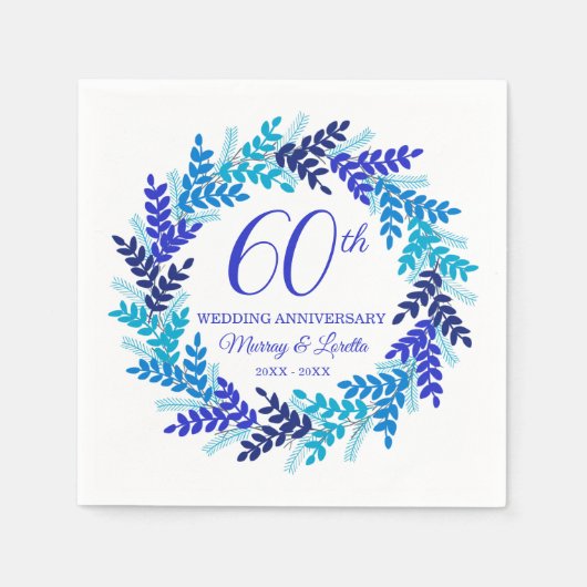 Elegant Blue Wreath 60-jähriges Party Napkins Serviette (Vorderseite)