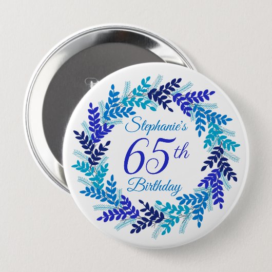 Elegant Blue Wreath 65. Button (Vorne & Hinten)