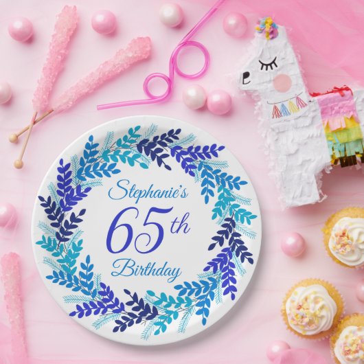 Elegant Blue Wreath 65. Pappteller (Party)